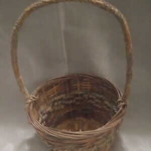 Multicolor wicker basket with tall handle 4"W at bottom 5"H